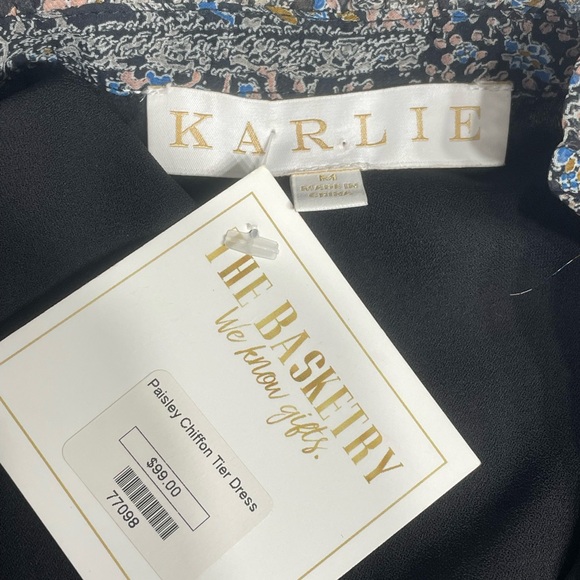 Paisley Chiffon Karlie tier dress. NEW. Size M.Long sleeve midi. Black blue gray - Picture 6 of 15